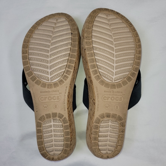 Crocs Flower Detail Slide On Strap Low Cork Wedge Sandal Shoe Size 8 - Picture 2 of 10